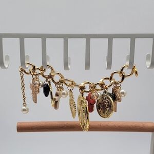 Hand Crafted Gold Charm Bracelet with Multicolor Charms